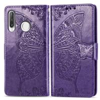 Butterfly Love bloemen reliëf horizontale Flip lederen case voor Huawei P30 Lite/Nova 4e met houder & kaartsleuven & portemonnee & Lanyard (donker p