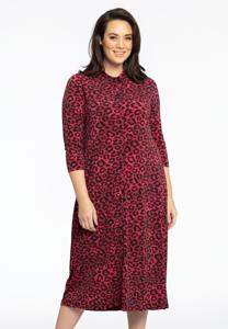 Yoek Dress Button Midi RED LEO | Rood | Maat 58/60