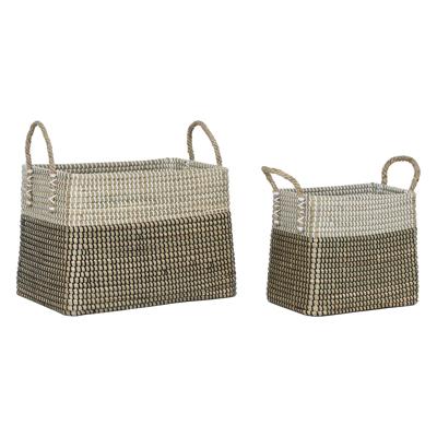 Mandenset Home ESPRIT Wit Zwart Natuurlijk Zeegras Boho 44 x 25 x 38 cm (2 Onderdelen)