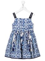 Dolce & Gabbana Kids robe mi-longue à imprimé Majolica - Blanc