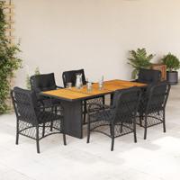 7-delige Tuinset met kussens poly rattan zwart