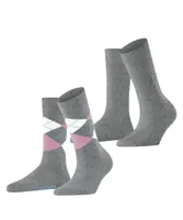 Burlington 2-paar everyday dames sokken - Biologisch katoenen vrouwen sokken met ruit print