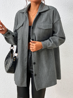 Geometric Casual Striped Flap Pocket Drop Shoulder Tweed Overcoat - thumbnail