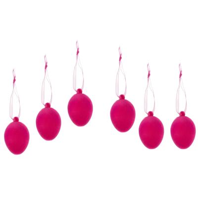 Paaseieren hangdecoratie - roze - set van 6x stuks - 4 x 6 cm - kunststof - Paasversiering Paaseieren hangdecoratie - roze - set van 6x stuks - 4 x 6 cm - kunststof - Paasversiering