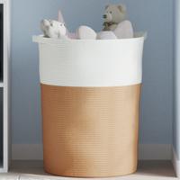 VidaXL Opbergmand ø 49x65 cm katoen bruin en wit VidaXL Opbergmand ø 49x65 cm katoen bruin en wit