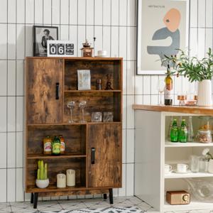 Boekenkast Houten Opbergkast met Deuren en Open Planken 80 x 24 x 120 cm Koffie