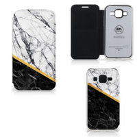 Samsung Galaxy Core Prime Bookcase Marmer Wit Zwart - Origineel Cadeau Man - thumbnail