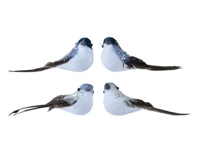 Vogel foam l10b3.5h3.5 cm blauw a2 2st kerst - Decoris