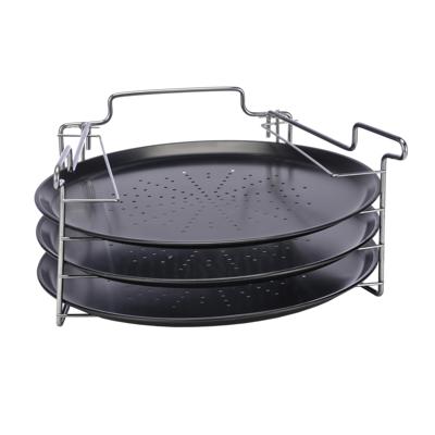 Pizzaplaat bakset - 3 bakplaten 16 x 31 cm- Pizza rek 3-delig - Pizzabakset met standaard/rek