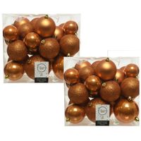 52x stuks kunststof kerstballen cognac bruin (amber) 6-8-10 cm glans/mat/glitter - Kerstbal