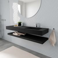 Mondiaz Alan badmeubel 150 cm solid suface planchet urban vrijhangend wastafel rechts 1 kraangat zwart