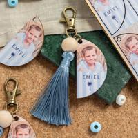 Gegraveerde sleutelhanger met magnolia kwastje - set van 6