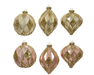 Kerstbal glas d8cm roze/parel a6 - Ksd
