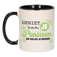 Cadeau mok voor collega - afscheid/pensioen - groen/zwart - keramiek - 300 ml