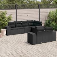 7-delige Loungeset met kussens poly rattan zwart