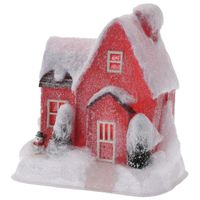 Rood kerstdorp huisje 25 cm type 1 met LED verlichting - thumbnail