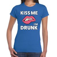 Kiss me I am Drunk t-shirt blauw dames - thumbnail