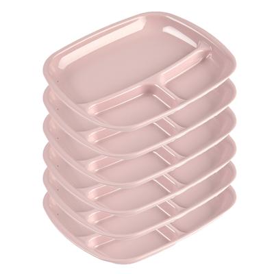 Plasticforte vakjes diner borden - 6x - roze - kunststof - 21 x 24 cm - 3 vakken - bbq en camping