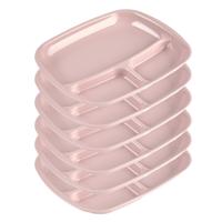 Plasticforte vakjes diner borden - 6x - roze - kunststof - 21 x 24 cm - 3 vakken - bbq en camping