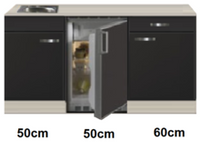 Keukenblok 160 Antraciet incl rvs spoelbak en koelkast RAI-44923