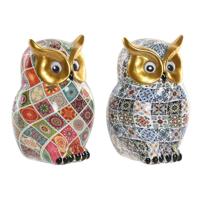 Decoratieve figuren Home ESPRIT Multicolour Gouden Uil Mediterrane (2 Stuks)
