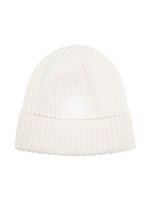 Moncler Enfant bonnet en maille nervurée à patch logo - Blanc