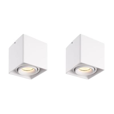 Set van 2 Esto LED vierkante opbouwspots - Dimbaar - Kantelbaar - 4 Watt 345 lumen - 2700K warm wit - GU10 - Plafondspot - Voor binnen - Vervangbare afdekring - Wit