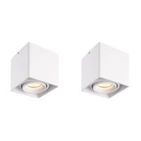 Set van 2 Esto LED vierkante opbouwspots - Dimbaar - Kantelbaar - 4 Watt 345 lumen - 2700K warm wit - GU10 - Plafondspot - Voor binnen - Vervangbare afdekring - Wit