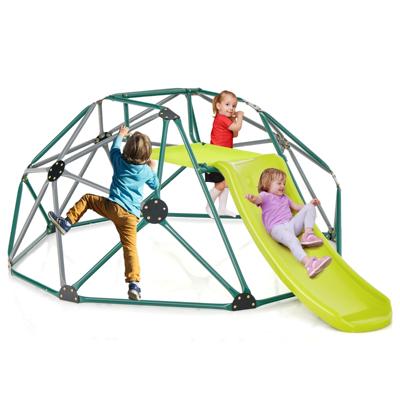 Klimtoren met Glijbaan & Stoffen Platform & 180 kg Belastbaarheid Klimrek in Koepelvorm Groen + Grijs
