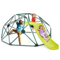 Klimtoren met Glijbaan & Stoffen Platform & 180 kg Belastbaarheid Klimrek in Koepelvorm Groen + Grijs