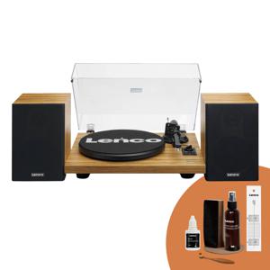 Platenspeler met ingebouwde versterker en Bluetooth® plus 2 externe speakers Lenco Hout