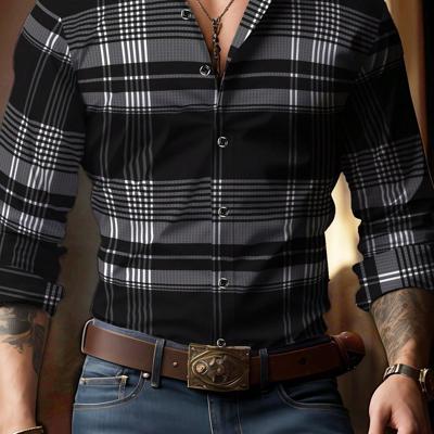 Men's Plaid Long Sleeve Shirt - Black British Style Regular Fit M