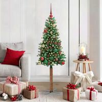 VidaXL Slanke kerstboom groen 150 cm pvc en massief dennenhout