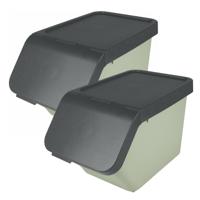 Sunware Sigma Home sorteer bak - 2x - afvalbak - groen - stapelbaar - 30L - 49 x 27 x 30 cm
