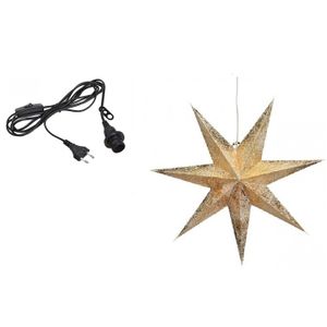 Kerstversiering gouden kerststerren 60 cm inclusief zwarte lichtkabel