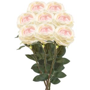 Kunstbloemen boeket roos Joelle - 8x - creme - 65 cm - decoratie bloemen