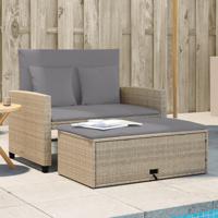 Tuinbank 2-zits met kussens poly rattan beige