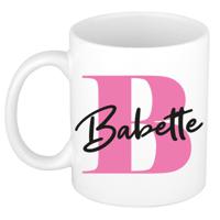 Naam mok Babette - roze - wit - keramiek - 300 ml - verjaardag/cadeau beker