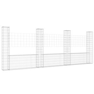 The Living Store Gabion Schanskorf met palen - 380 x 20 x 150 cm - Zilver - Weerbestendig - 3.5 mm draaddiameter