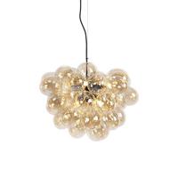 QAZQA Art Deco hanglamp zwart met Amber glas 8-lichts - Uvas