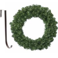 Kerstkrans groen 35 cm kunststof incl. ijzeren deurhanger - Kerstkransen - thumbnail