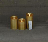 Batterijverlichting 3 kaarsen wax rustiek met bewegende vlam goud - Annas collection