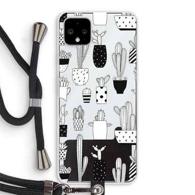 Cactusmotief: Pixel 4 XL Transparant Hoesje met koord