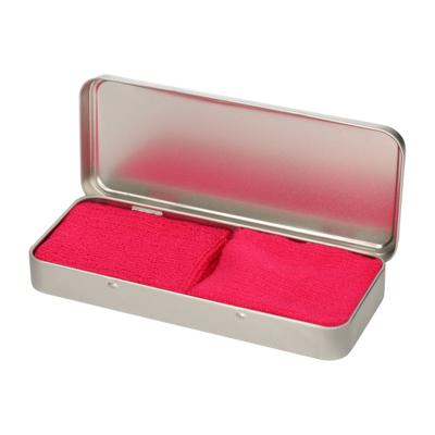 Sport zweetbandjes set - 2x stuks - roze - in metalen opslag / bewaar doosje - sport artikelen