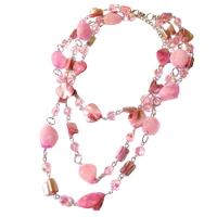3 Laags Ketting met Steentjes en Schelpjes Roze