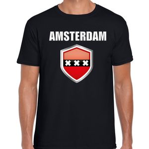 Amsterdam supporter t-shirt met Amsterdamse vlag schild zwart heren 2XL  -