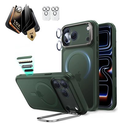 iPhone 17 Pro Bundle Classic Hybrid Magnetic Case (Stash Stand) and Armorite Pro Privacy Screen Protector - Frosted Green