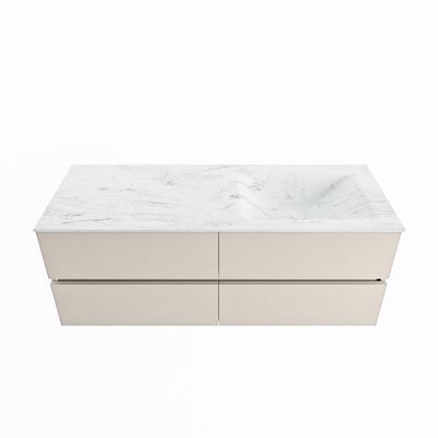 MONDIAZ VICA-DLUX 130cm badmeubel onderkast Linen 4 lades. Inbouw wastafel CLOUD rechts zonder kraangat, kleur Opalo.