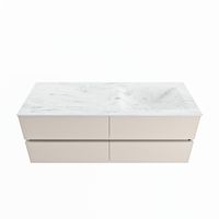 MONDIAZ VICA-DLUX 130cm badmeubel onderkast Linen 4 lades. Inbouw wastafel CLOUD rechts zonder kraangat, kleur Opalo.