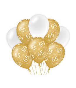 Ballonnen 65 Jaar Goud/Wit (8st)